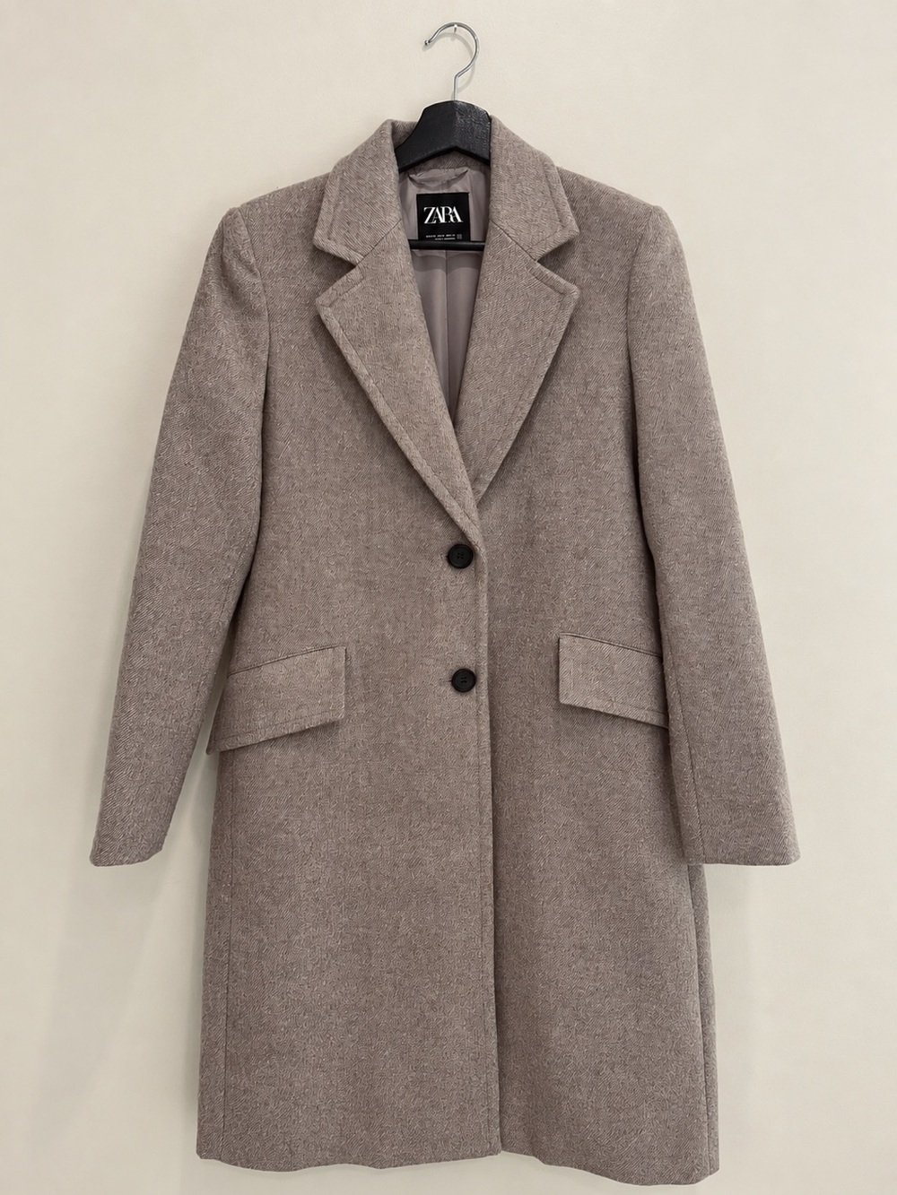 ZARA Women's Gray Single-Breasted Wool-Blend Pea Coat